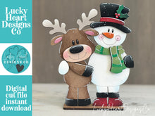 Load image into Gallery viewer, Reindeer Snowman Hug Christmas Standing File SVG, Santa, Winter, Snowmen, Friends, Rudolph, Centerpiece glowforge LuckyHeartDesignsCo
