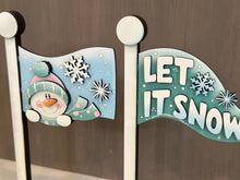 Load image into Gallery viewer, Winter Flag Interchangeable File SVG, January, Snowman, Snowmen, Snowflake Highland, Seasonal, Holiday, Glowforge, LuckyHeartDesignsCo