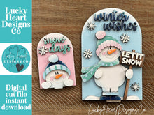 Load image into Gallery viewer, Let It Snow Snowman Tall Arch Sign Interchangeable File SVG, TINY, INSERT only Snowmen Winter Glowforge, Holiday, Tiered LuckyHeartDesignsCo