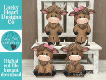 Load image into Gallery viewer, Happy Highland Cow Couple Standing File SVG, Cow, Farm, Tiered Tray Glowforge, LuckyHeartDesignsCo