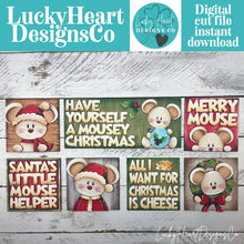 Load image into Gallery viewer, Mouse Christmas Interchangeable Leaning Sign File SVG, Stocking, Mice, Santa, Twas The Night Before, Glowforge, LuckyHeartDesignsCo