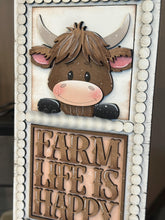 Load image into Gallery viewer, Happy Highland Interchangeable Leaning Sign File SVG, Fall Farm, Cow, Farm, Flower, Flower, Tiered Tray Glowforge, LuckyHeartDesignsCo