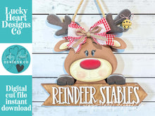 Load image into Gallery viewer, Reindeer Stables Door Hanger File SVG, Glowforge, Rudolph Christmas, LuckyHeartDesignsCo