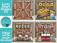 Load image into Gallery viewer, Barn Door Holiday Door Sign Interchangeable File, SVG, Standing Farm Christmas, Halloween, Fall, Valentine, Seasonal Home Welcome, glowforge