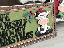 Load image into Gallery viewer, Dairy Cow Christmas Interchangeable Leaning Sign File SVG, Farm Tree, Glowforge, Santa, LuckyHeartDesignsCO