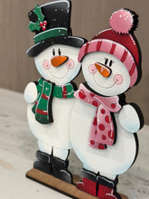 Load image into Gallery viewer, Happy Snowman Hug Standing File SVG, Santa, Winter, Couple, Christmas, Snowmen, Wreath, Centerpiece glowforge LuckyHeartDesignsCo