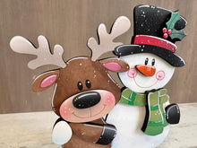 Load image into Gallery viewer, Reindeer Snowman Hug Christmas Standing File SVG, Santa, Winter, Snowmen, Friends, Rudolph, Centerpiece glowforge LuckyHeartDesignsCo