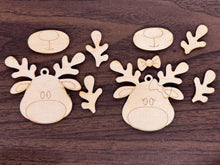 Load image into Gallery viewer, Reindeer Pair Pop Out Ornament Craft Kit File SVG, Rudolph, Christmas, Kids Craft, Glowforge, LuckyHeartDesignsCo
