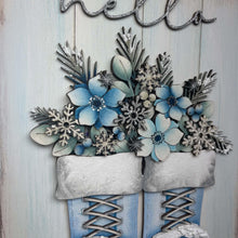 Load image into Gallery viewer, Winter Boot Foliage Door Hanger Sign File SVG, flower, Floral, Snowflake Tree, Holly, Greens, Pinecone, Glowforge, LuckyHeartDesignsCo