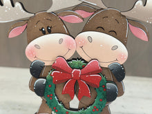 Load image into Gallery viewer, Moose Wreath Hugs Standing Sign File SVG, Elf Reindeer Santa, Sweater Reindeer Mantle decor, Centerpiece, glowforge, LuckyHeartDesignsCo