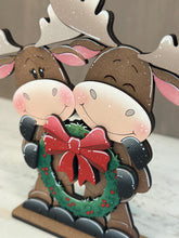 Load image into Gallery viewer, Moose Wreath Hugs Standing Sign File SVG, Elf Reindeer Santa, Sweater Reindeer Mantle decor, Centerpiece, glowforge, LuckyHeartDesignsCo