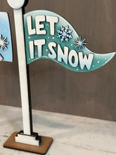 Load image into Gallery viewer, Winter Flag Interchangeable File SVG, January, Snowman, Snowmen, Snowflake Highland, Seasonal, Holiday, Glowforge, LuckyHeartDesignsCo