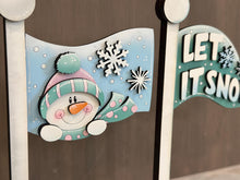Load image into Gallery viewer, Winter Flag Interchangeable File SVG, January, Snowman, Snowmen, Snowflake Highland, Seasonal, Holiday, Glowforge, LuckyHeartDesignsCo