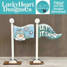 Load image into Gallery viewer, Winter Flag Interchangeable File SVG, January, Snowman, Snowmen, Snowflake Highland, Seasonal, Holiday, Glowforge, LuckyHeartDesignsCo