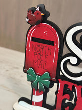 Load image into Gallery viewer, Santa Mail Shelf Sitter Christmas Standing Sign File SVG, Elf, Mailbox, Letters, Mantle decor, Centerpiece, glowforge, LuckyHeartDesignsCo