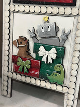 Load image into Gallery viewer, Santa Toy Workshop Interchangeable Leaning Sign File SVG, Glowforge Christmas Tiered Tray Teddy Bear Baby doll Presents, LuckyHeartDesignsCO
