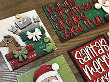 Load image into Gallery viewer, Santa Toy Workshop Interchangeable Leaning Sign File SVG, Glowforge Christmas Tiered Tray Teddy Bear Baby doll Presents, LuckyHeartDesignsCO