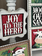 Load image into Gallery viewer, Dairy Cow Christmas Interchangeable Leaning Sign File SVG, Farm Tree, Glowforge, Santa, LuckyHeartDesignsCO