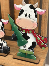 Load image into Gallery viewer, Dairy Cow Christmas Standing Set File SVG, Elf, Sweater, Santa, Holiday, Tree, Ornament, Farm, Tiered Tray Glowforge, LuckyHeartDesignsCo