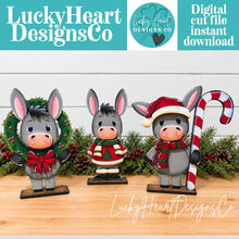 Load image into Gallery viewer, Donkey Christmas Standing Set File SVG, Elf, Santa, Sweater, Cow, Holiday, Tree, Ornament, Farm, Tiered Tray Glowforge, LuckyHeartDesignsCo