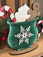 Load image into Gallery viewer, Hot Cocoa Candy Cane Standing Mug File SVG, Glowforge Laser file, Chocolate, Gingerbread Man, Winter Christmas, LuckyHeartDesignsCo
