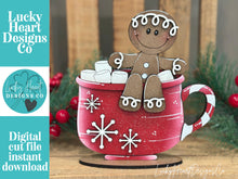 Load image into Gallery viewer, Hot Cocoa Gingerbread Man Standing Mug File SVG, Glowforge Laser file, Chocolate, Candy Cane, Winter Christmas, LuckyHeartDesignsCo