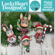 Load image into Gallery viewer, Donkey Christmas Ornament File SVG, Glowforge, Cow, Cowbell, Farm, Horse, LuckyHeartDesignsCo