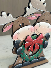 Load image into Gallery viewer, Moose Wreath Hugs Standing Sign File SVG, Elf Reindeer Santa, Sweater Reindeer Mantle decor, Centerpiece, glowforge, LuckyHeartDesignsCo