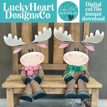 Load image into Gallery viewer, Moose Shelf Hanging File SVG, Ledge, Chair, Couch, Christmas, Winter, Santa, Rudolph, Hanger, Tiered Tray Glowforge LuckyHeartDesignsCo