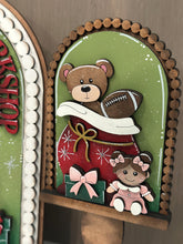 Load image into Gallery viewer, Santa Toys Tall Arch Sign Interchangeable File SVG, TINY, INSERT only, Teddy, Baby Doll Glowforge, Holiday, Tiered Tray LuckyHeartDesignsCo