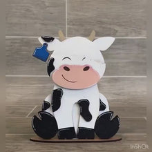 Load and play video in Gallery viewer, Dairy Cow Animal Hats Interchangeable MINI File SVG, Seasonal Leaning sign, Holiday, Farm Tiered Tray Glowforge, LuckyHeartDesignsCo