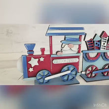 Load and play video in Gallery viewer, Fourth of July Standing Train File SVG, Fireworks, America, USA, Gnome, Tiered Tray Glowforge, LuckyHeartDesignsCo