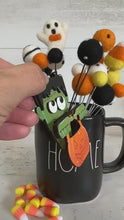 Load and play video in Gallery viewer, Frankenstein Halloween Mug Hugger File SVG, Glowforge, Tiered Tray, Tray Decor, Topper, Holiday Pumpkin, Trick or Treat LuckyHeartDesignsCo