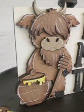 Load and play video in Gallery viewer, Highland Cow Bee Honey Quick and Easy Tiered Tray File SVG, Glowforge, Farm Bumble, Lucky Heart Designs