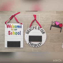 Load and play video in Gallery viewer, School classroom Interchangeable Door Hanger File SVG, Glowforge Teacher Gift, LuckyHeartDesignsCo