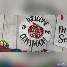 Load and play video in Gallery viewer, Interchangeable School Sign, SVG FILE glowforge door hanger