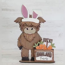 Load and play video in Gallery viewer, Standing Highland Cow Animal Hats Interchangeable TINY Flower Basket File SVG, Leaning sign, Holiday, Glowforge, LuckyHeartDesignsCo