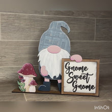 Load and play video in Gallery viewer, Standing Gnome Interchangeable Leaning Sign File SVG, Glowforge, LuckyHeartDesignsCo
