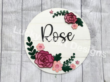 Load image into Gallery viewer, Rose Floral file SVG, Glowforge, Flower Round Name Sign, LuckyHeartDesignsCo