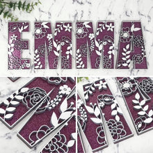 Load image into Gallery viewer, Mila Floral Alphabet File SVG, Flower Name Sign, LuckyHeartDesignsCo