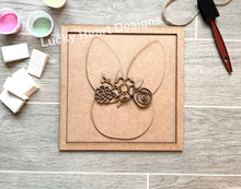 Load image into Gallery viewer, Floral Bunny Easter Spring Sign File SVG, Glowforge, Door Hanger Sign, LuckyHeartDesignsCo