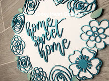 Load image into Gallery viewer, Round Floral Wreath Doorhanger file SVG, Glowforge, home sweet home