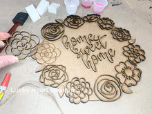 Load image into Gallery viewer, Round Floral Wreath Doorhanger file SVG, Glowforge, home sweet home