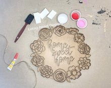 Load image into Gallery viewer, Round Floral Wreath Doorhanger file SVG, Glowforge, home sweet home