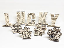 Load image into Gallery viewer, Standing Lucky Clover St. Patrick's Day File SVG, Glowforge Decoration DIY Kit