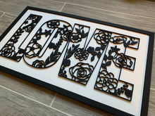 Load image into Gallery viewer, Floral LOVE sign SVG File, Glowforge Valentine's Day diy kit