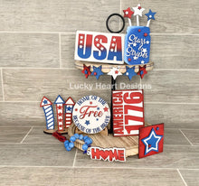 Load image into Gallery viewer, Patriotic Tiered Tray File SVG, Glowforge 4th of July Tier Tray, Lucky Heart Designs