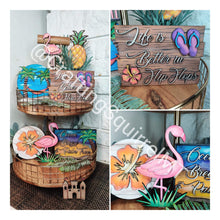 Load image into Gallery viewer, Tropical Tiered Tray File SVG Glowforge Flamingo Island Tier Tray, Lucky Heart Designs
