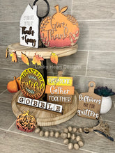 Load image into Gallery viewer, Thanksgiving Tiered Tray File SVG, Glowforge Laser, Thankful Fall Tier Tray, LuckyHeartDesignsCo