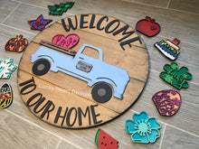 Load image into Gallery viewer, Interchangeable Truck With 12 Shapes Sign File SVG, Shiplap Door Hanger, Glowforge Laser, LuckyHeartDesignsCo